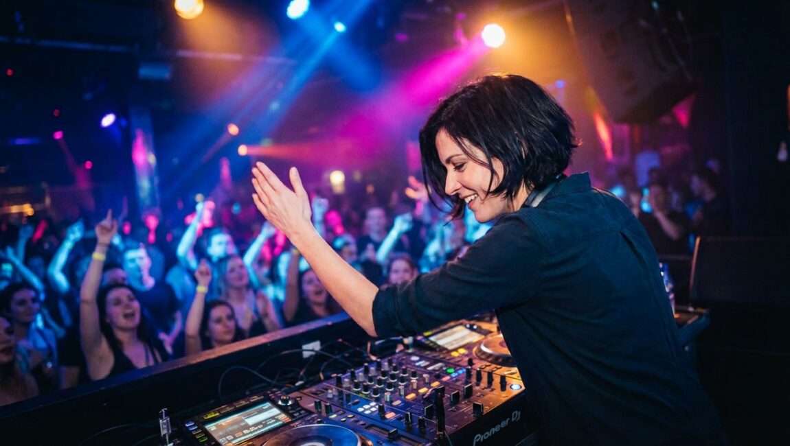Anja Schneider performing in a vibrant club setting