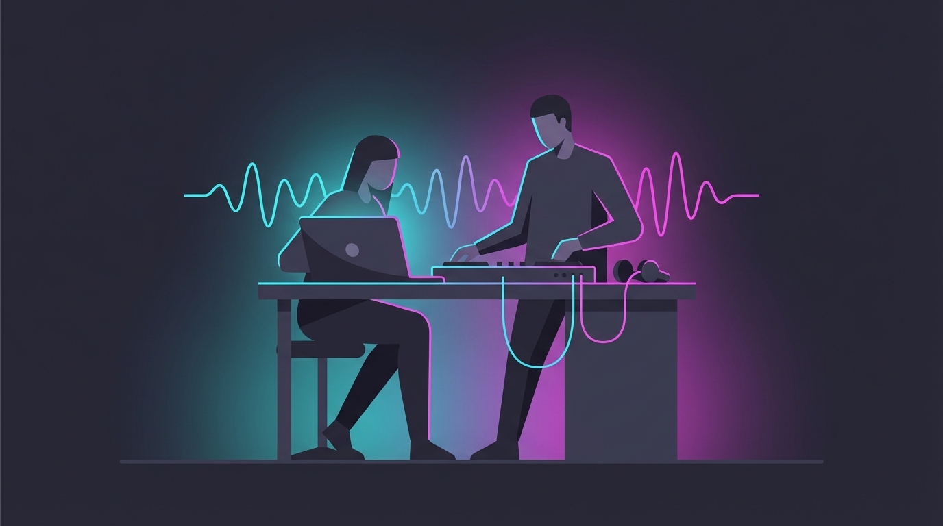 Minimal studio collaboration illustration