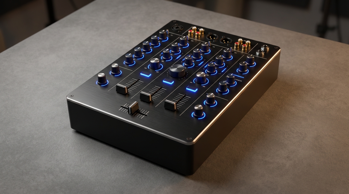 AlphaTheta DJM-V5 compact three-channel DJ mixer product render
