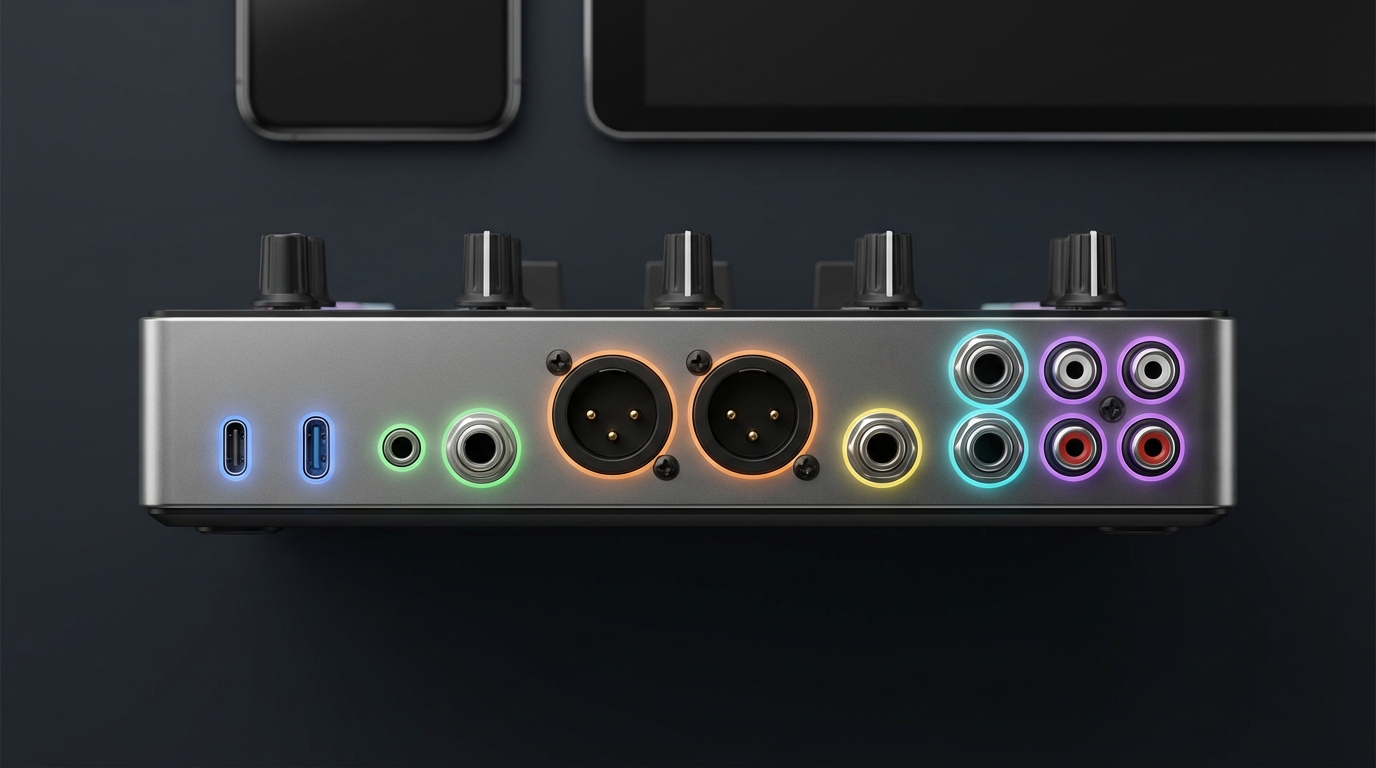 AlphaTheta DJM-V5 connectivity panel