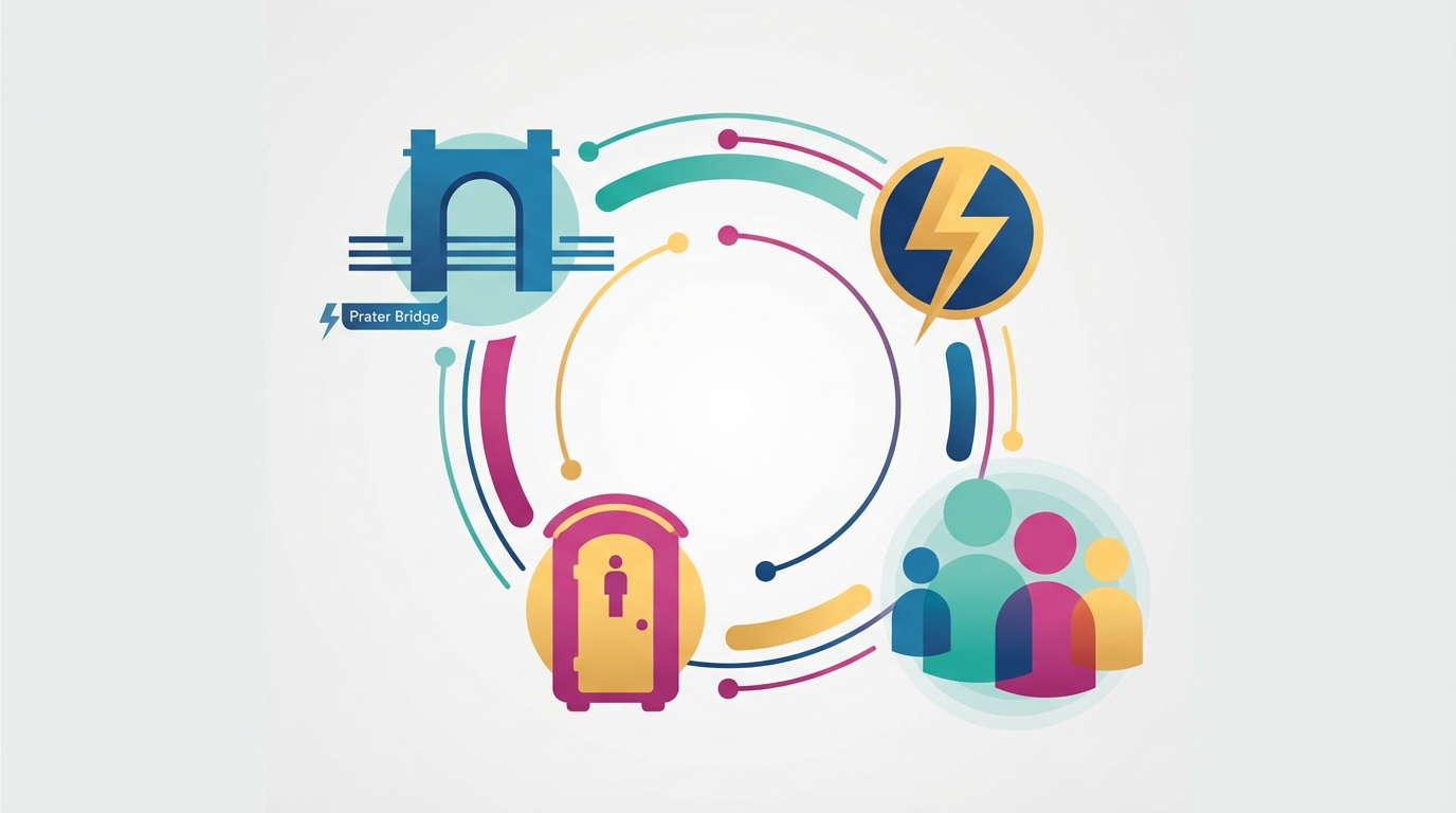 Abstract illustration of institutional collaboration supporting Free Spaces open-air raves in Vienna