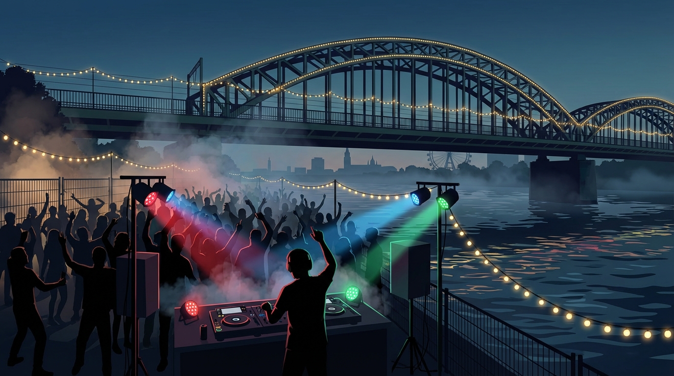 Open-air rave under Prater Bridge in Vienna