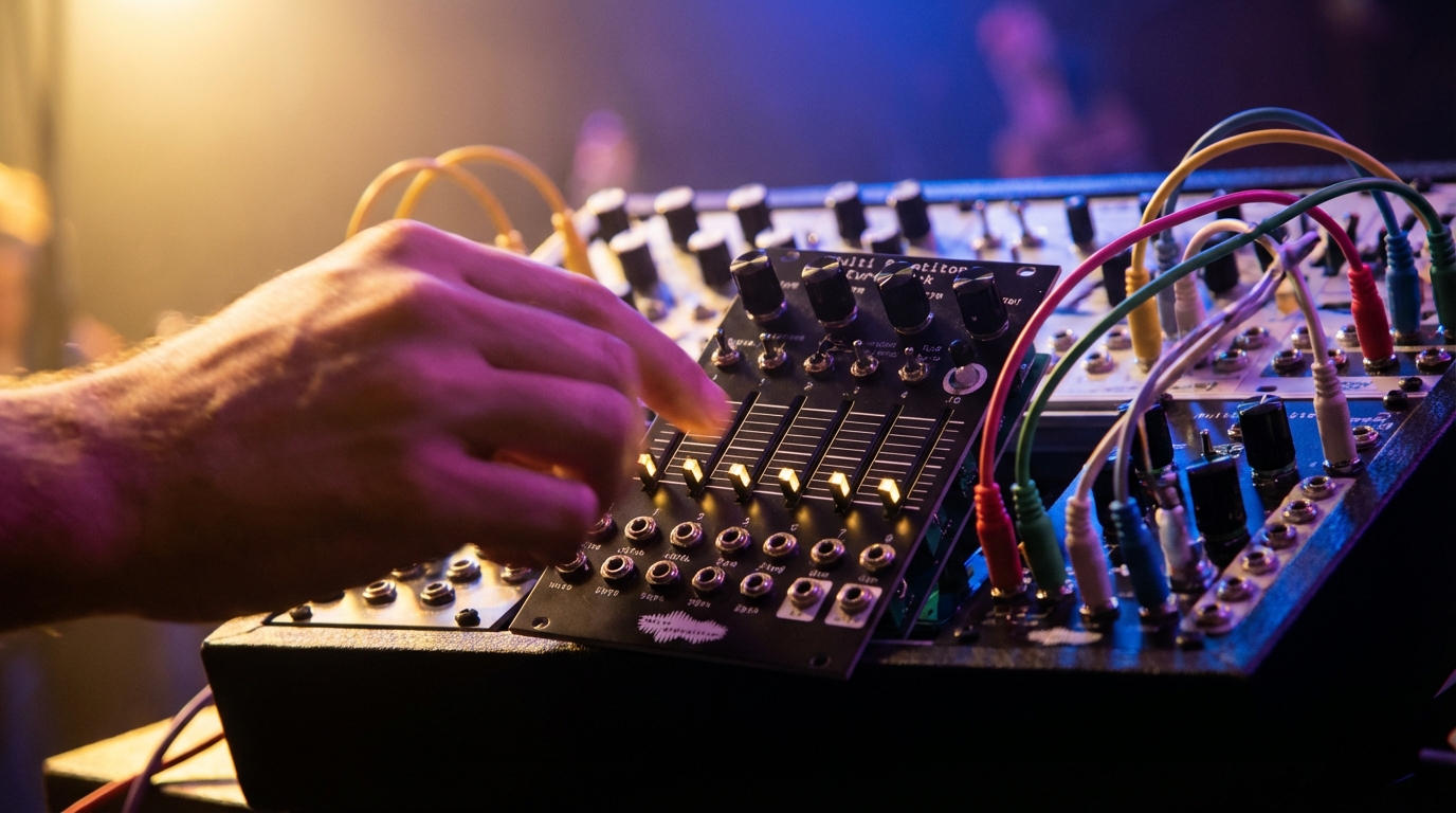 Multi Repetitor trigger module installed in a Eurorack case during a live jam