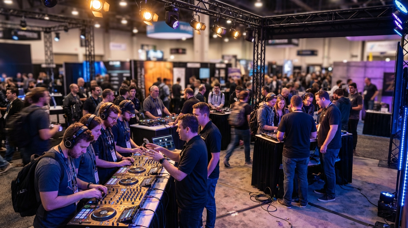 NAMM 2026 trade show floor with DJ technology booths