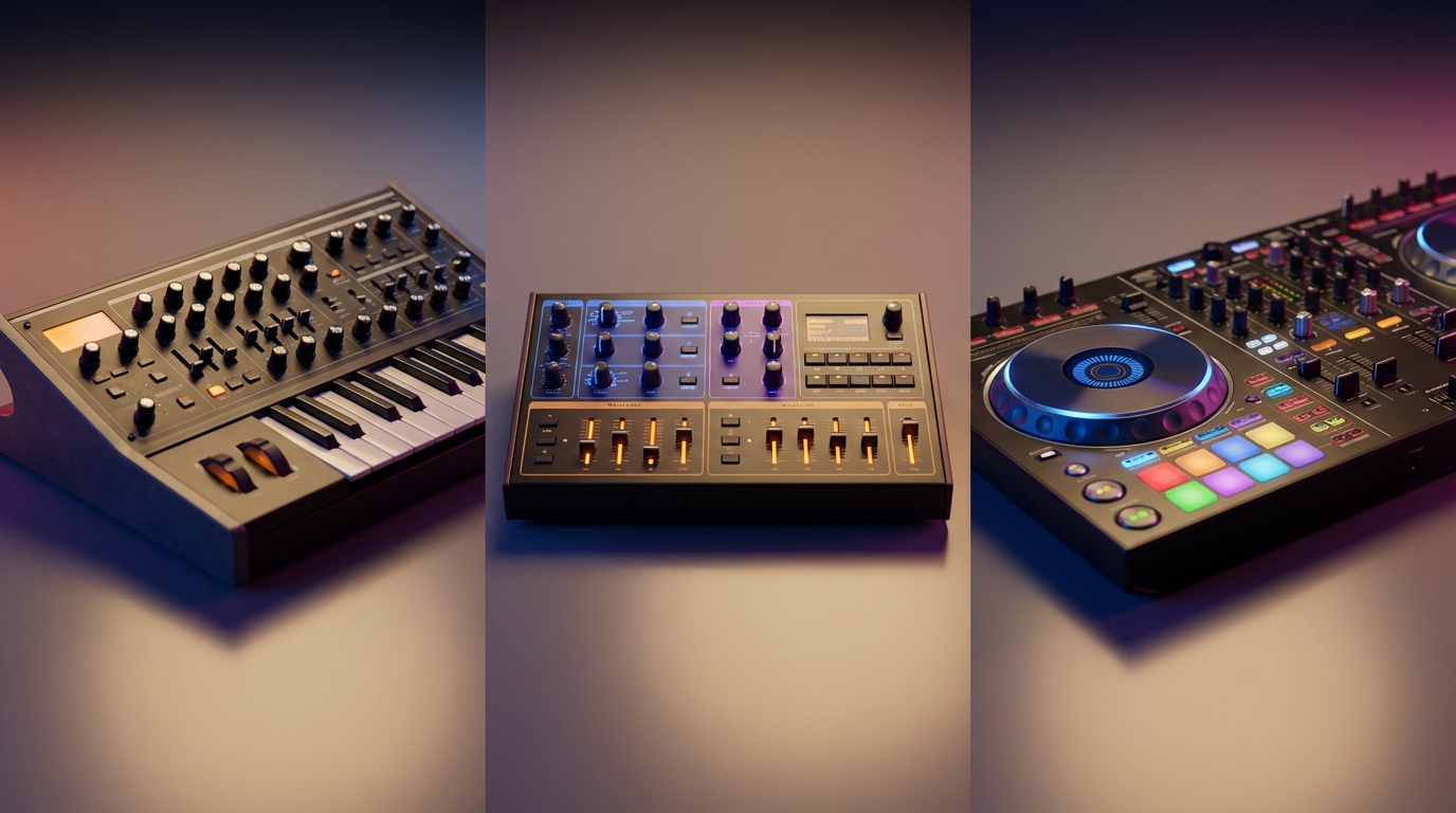 NAMM collage of Pro VS Mini, Jup-8000 V, and DJControl T10