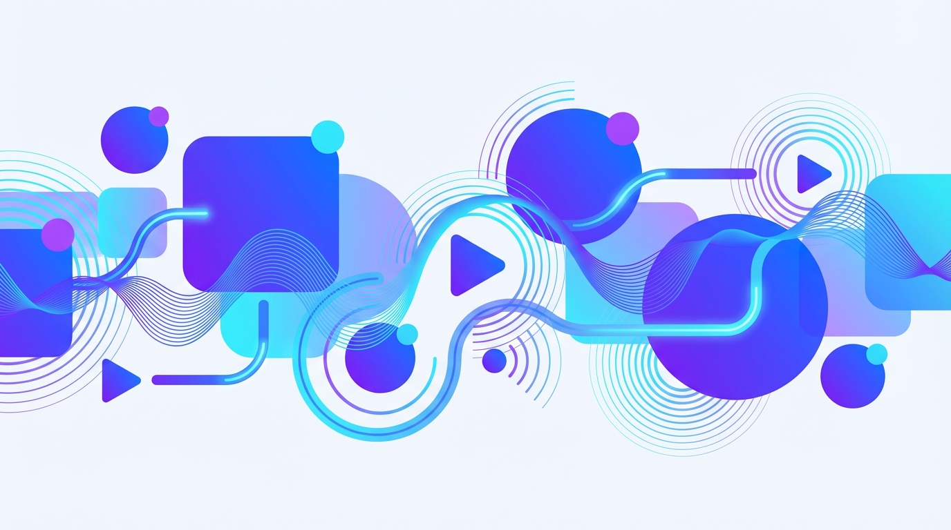 Abstract illustration symbolizing live digital coverage with social media icons and streaming motifs