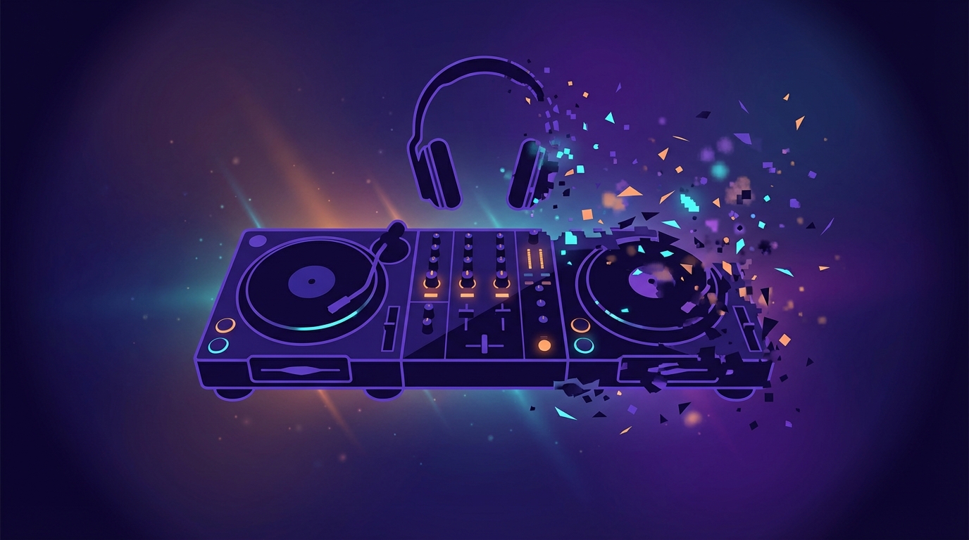 Stylized DJ setup fading