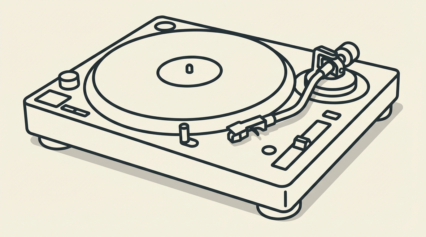 Minimalist silhouette of a modern DJ turntable